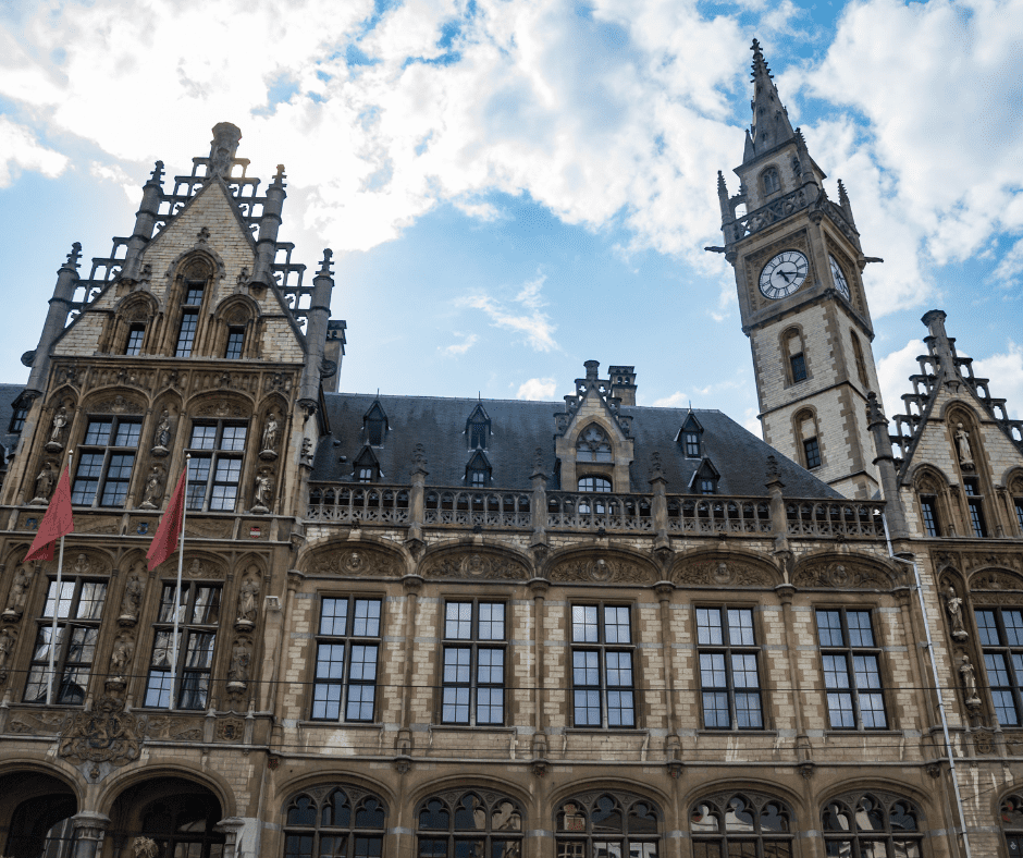 classic hotel near Korenmarkt and St Michael's Bridge in Ghent old town
