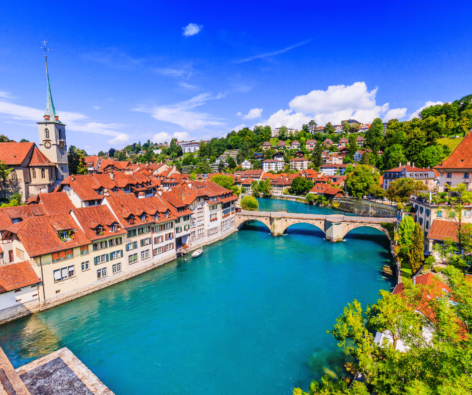 Scenic view of Bern’s medieval Old Town and Untertorbrücke bridge, highlighting one of Switzerland’s top cultural destinations for 2025.