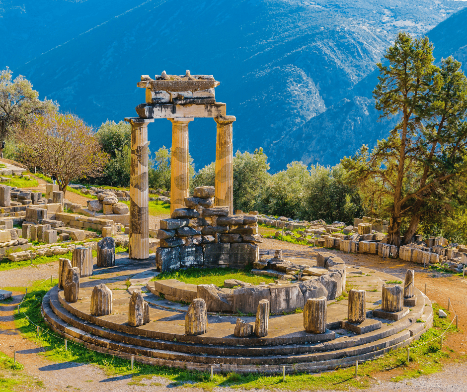 Optional day trip on a 10 day Greece itinerary: exploring the Oracle of Delphi and Temple of Apollo amid dramatic mountain scenery