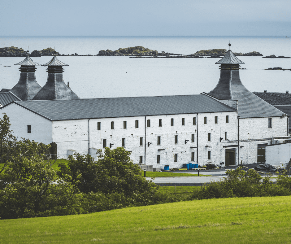 Laphroaig Distillery Buildings on Islay Island.