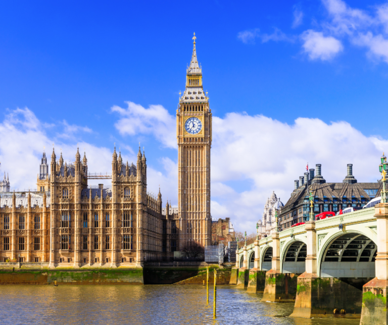 The Place of Westminster, Big Ben, and Westminster Bridge at sunrise