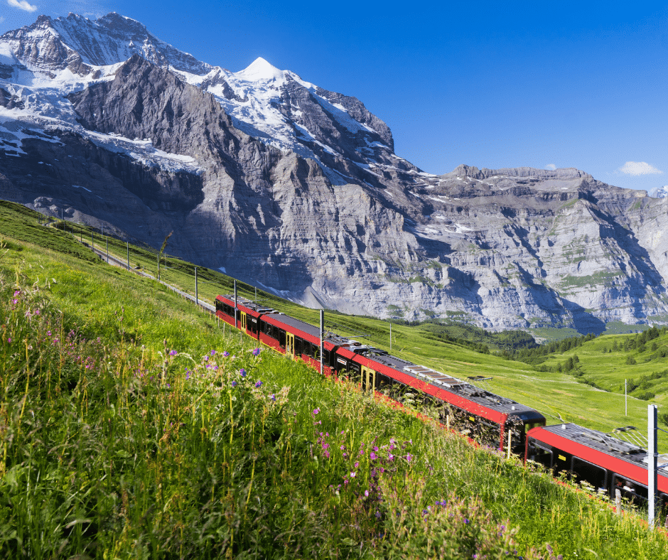Swiss train through the alps