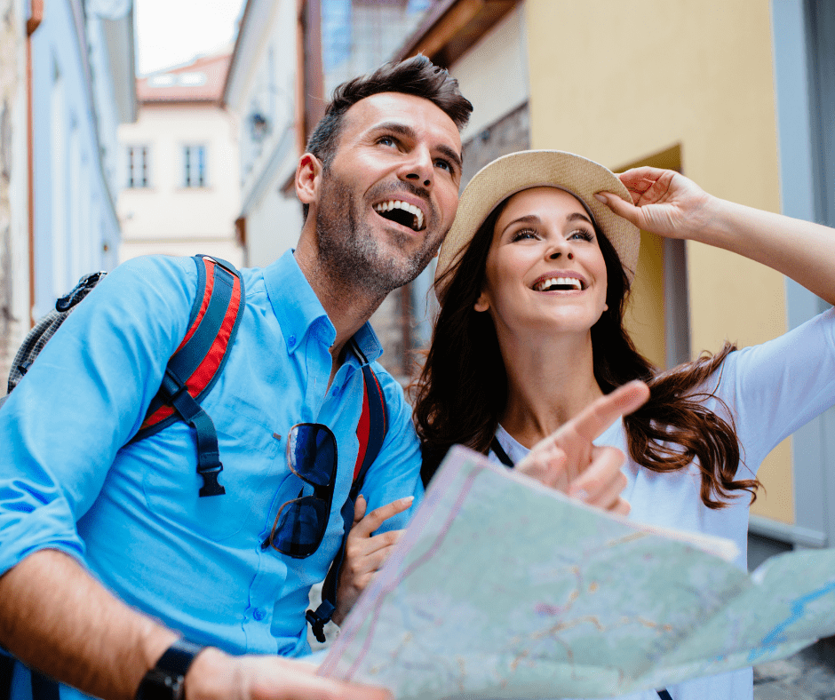 Couple sightseeing in a historic European city, capturing the spirit of top European destinations 2025