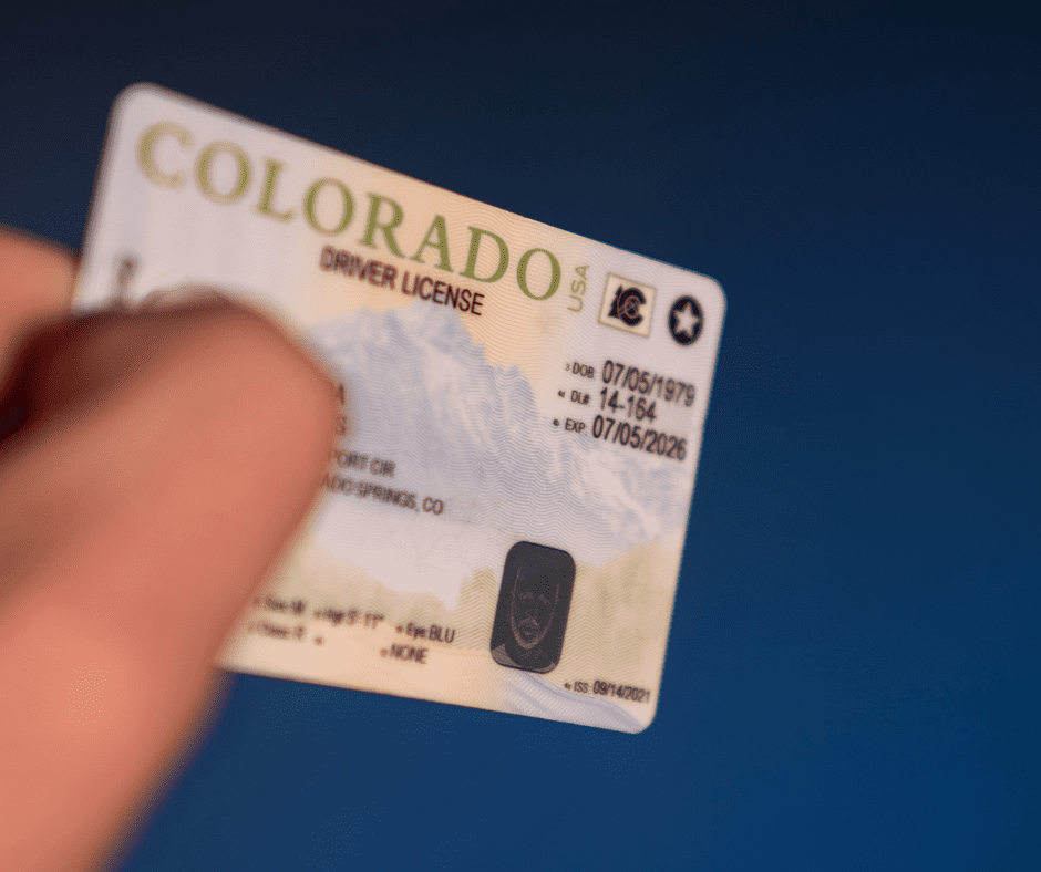 Colorado REAL ID-compliant driver license featuring the gold star in the top right corner, indicating it meets federal identification standards.