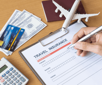 travel insurance form, with a policy document visible, highlighting the importance of securing coverage for European travel.