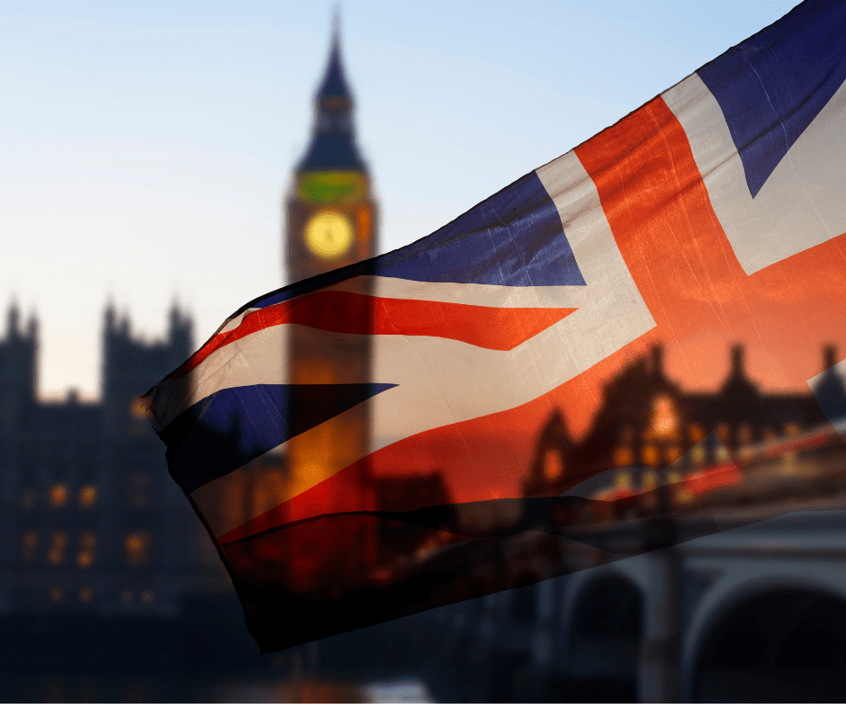 uk flag with big ben in background