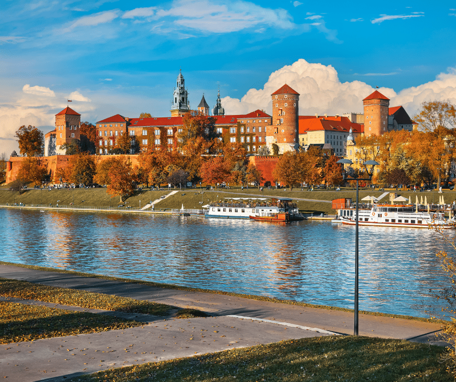 wawel castle on the Wisla riverbanks in autumn